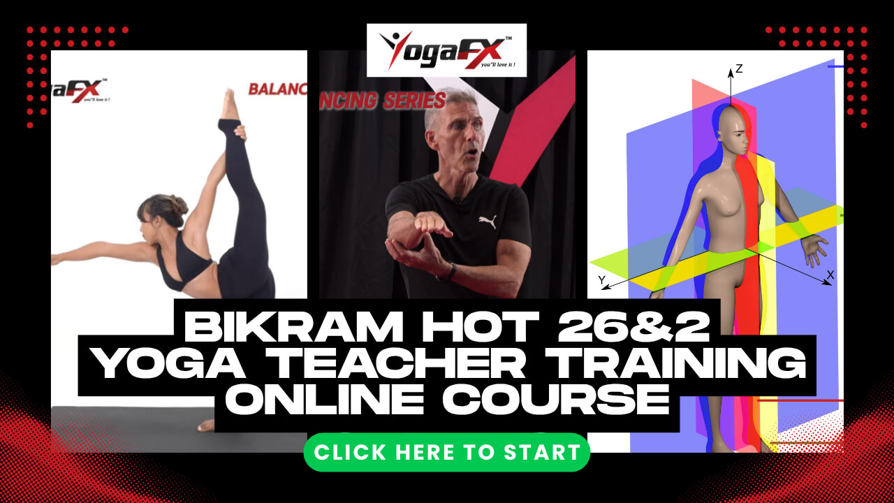 YogaFX Bikram Hot 26&2 Yoga Teacher Training online course cover, one option for students affected by the Tripaneer bankruptcy